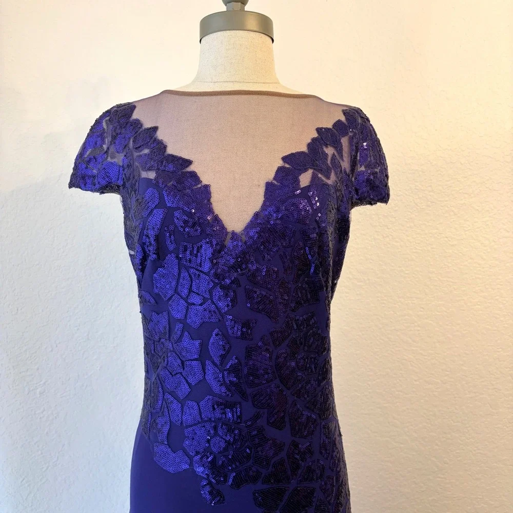 Tadashi Shoji Gown 6 Purple Sequin Illusion Mesh Formal Dress Event Gala Wedding